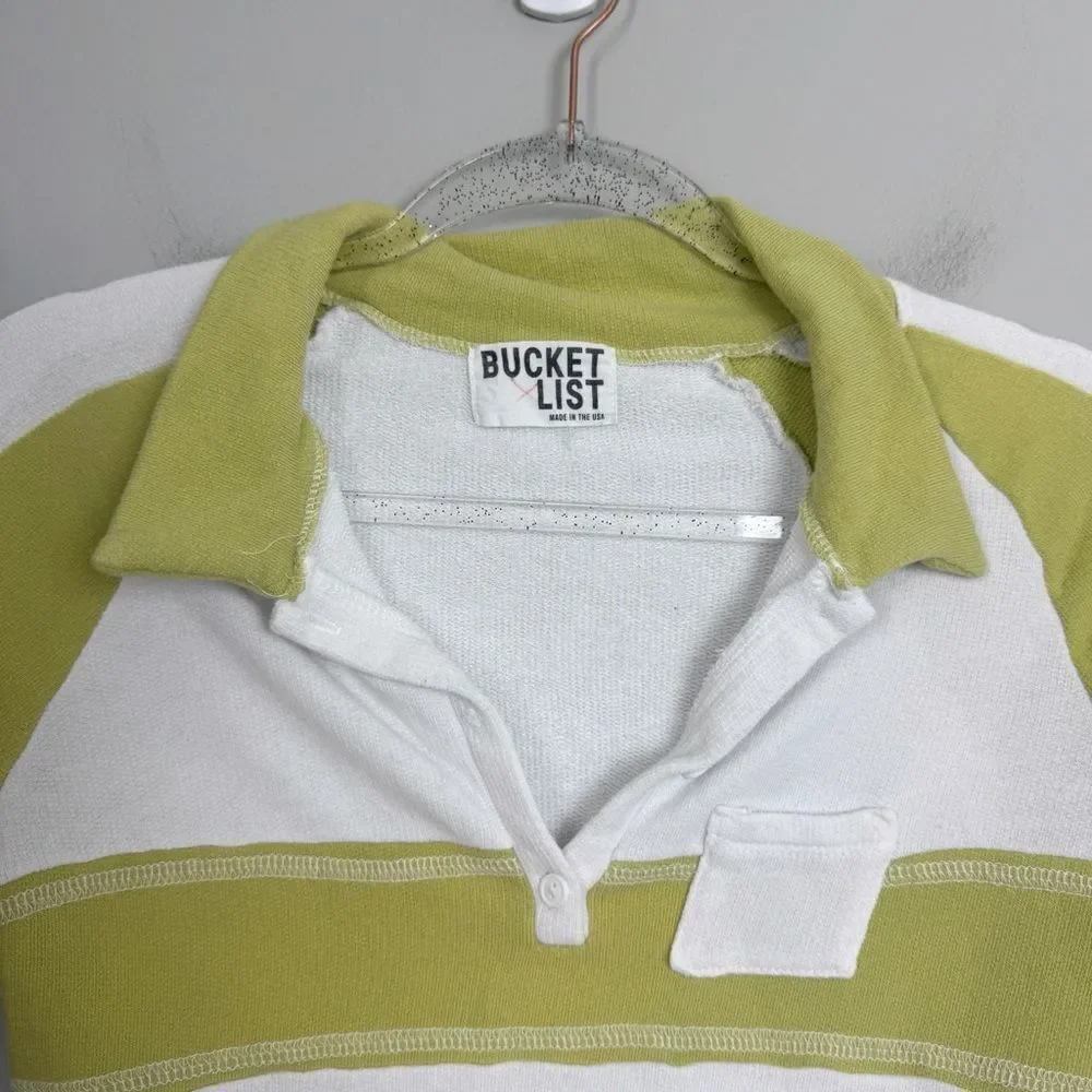 BUCKETLIST | Olive Green and White Cropped Polo Style Shirt Women’s Size Large